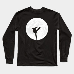 Kick Boxing Karate Silhouette in Full Moon Long Sleeve T-Shirt